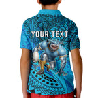 Personalised Cronulla-Sutherland Sharks Kid Polo Shirt Polynesian Tribal Art Style With Hammerhead Mascot