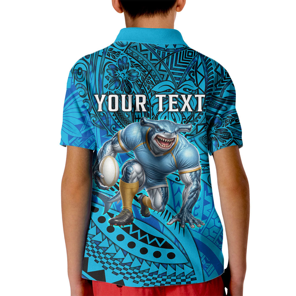 Personalised Cronulla-Sutherland Sharks Kid Polo Shirt Polynesian Tribal Art Style With Hammerhead Mascot