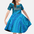 Personalised Cronulla-Sutherland Sharks Kid Short Sleeve Dress Polynesian Tribal Art Style With Hammerhead Mascot