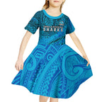 Personalised Cronulla-Sutherland Sharks Kid Short Sleeve Dress Polynesian Tribal Art Style With Hammerhead Mascot