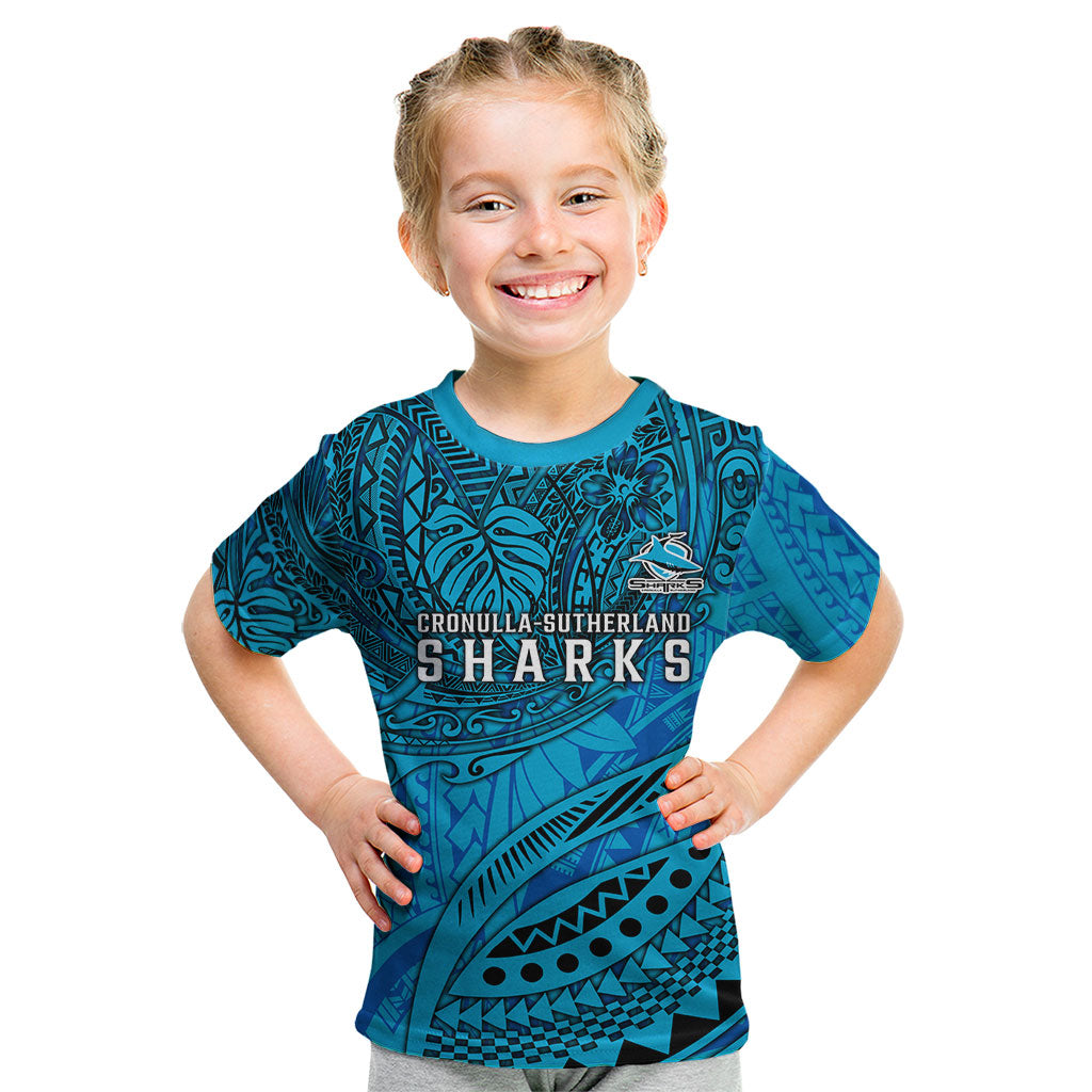 Personalised Cronulla-Sutherland Sharks Kid T Shirt Polynesian Tribal Art Style With Hammerhead Mascot