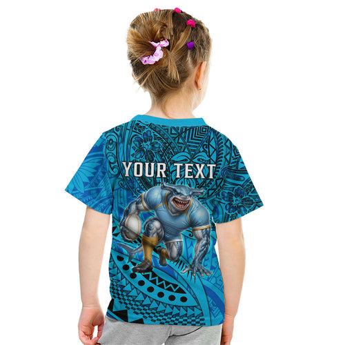 Personalised Cronulla-Sutherland Sharks Kid T Shirt Polynesian Tribal Art Style With Hammerhead Mascot