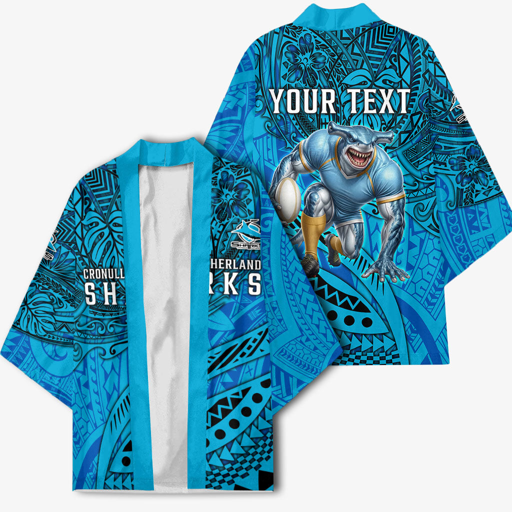 Personalised Cronulla-Sutherland Sharks Kimono Polynesian Tribal Art Style With Hammerhead Mascot