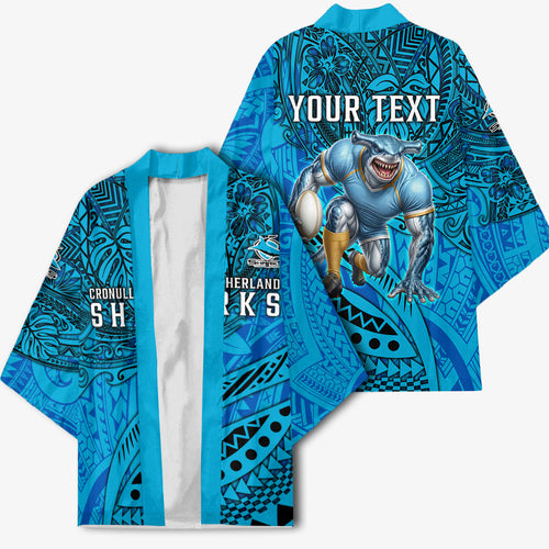 Personalised Cronulla-Sutherland Sharks Kimono Polynesian Tribal Art Style With Hammerhead Mascot
