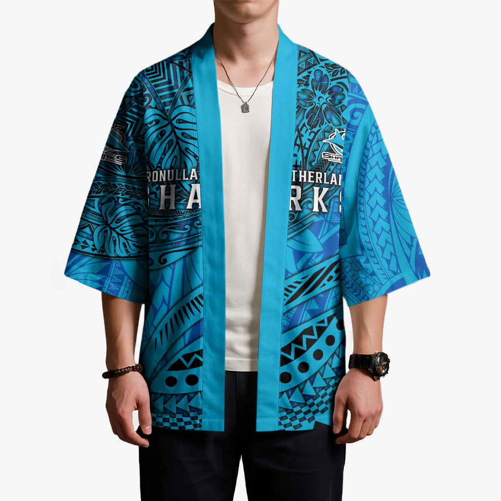 Personalised Cronulla-Sutherland Sharks Kimono Polynesian Tribal Art Style With Hammerhead Mascot