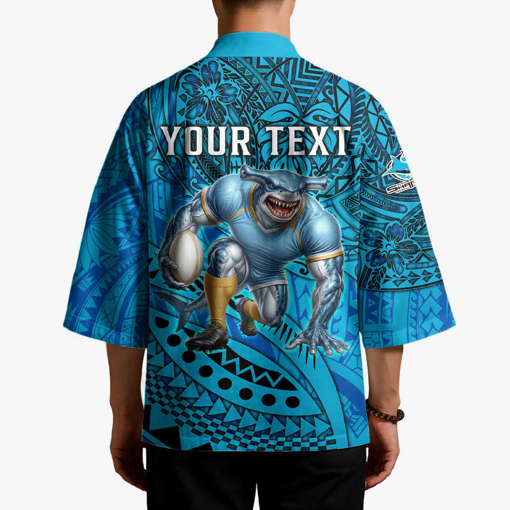 Personalised Cronulla-Sutherland Sharks Kimono Polynesian Tribal Art Style With Hammerhead Mascot