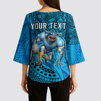 Personalised Cronulla-Sutherland Sharks Kimono Sleeve Blouse Polynesian Tribal Art Style With Hammerhead Mascot