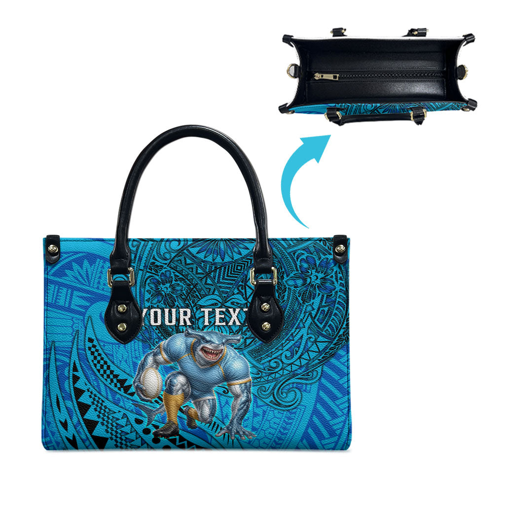 Personalised Cronulla-Sutherland Sharks Leather Bag Polynesian Tribal Art Style With Hammerhead Mascot