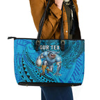 Personalised Cronulla-Sutherland Sharks Leather Tote Bag Polynesian Tribal Art Style With Hammerhead Mascot