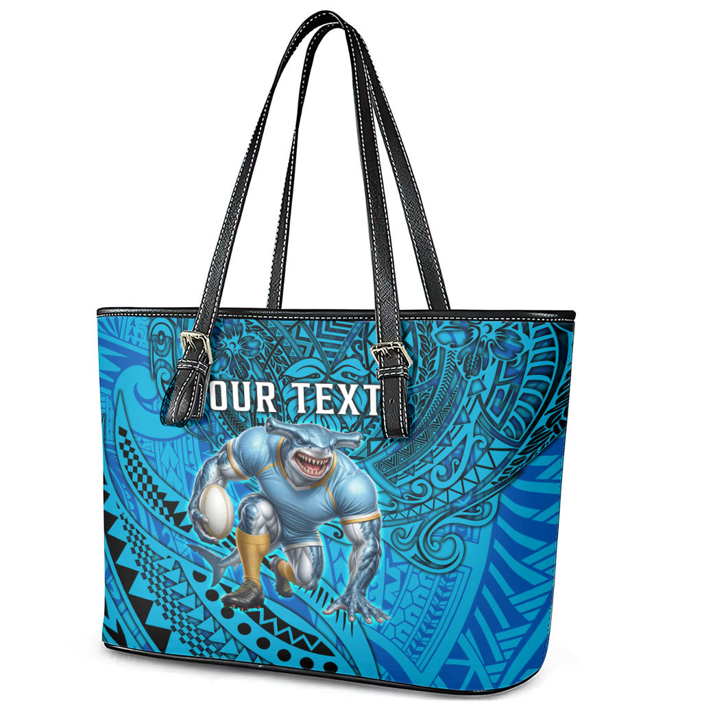 Personalised Cronulla-Sutherland Sharks Leather Tote Bag Polynesian Tribal Art Style With Hammerhead Mascot