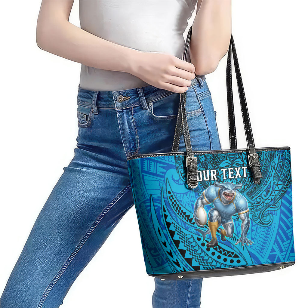 Personalised Cronulla-Sutherland Sharks Leather Tote Bag Polynesian Tribal Art Style With Hammerhead Mascot