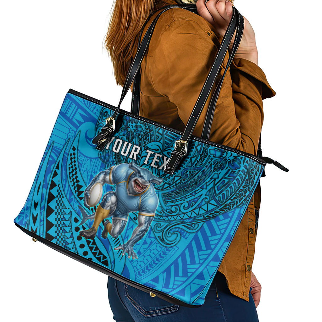 Personalised Cronulla-Sutherland Sharks Leather Tote Bag Polynesian Tribal Art Style With Hammerhead Mascot