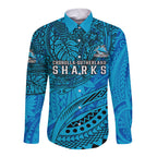 Personalised Cronulla-Sutherland Sharks Long Sleeve Button Shirt Polynesian Tribal Art Style With Hammerhead Mascot