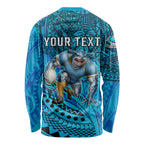 Personalised Cronulla-Sutherland Sharks Long Sleeve Shirt Polynesian Tribal Art Style With Hammerhead Mascot