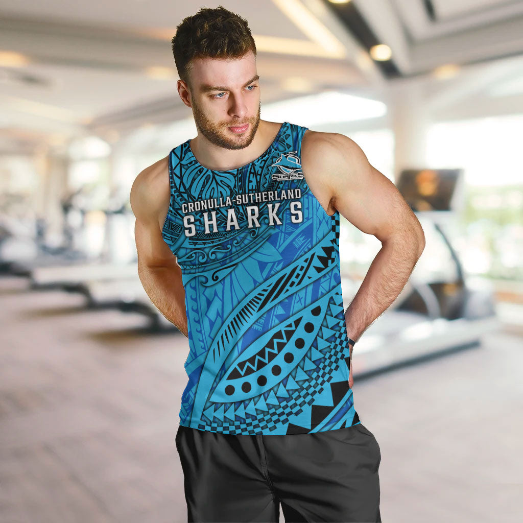 Personalised Cronulla-Sutherland Sharks Men Tank Top Polynesian Tribal Art Style With Hammerhead Mascot