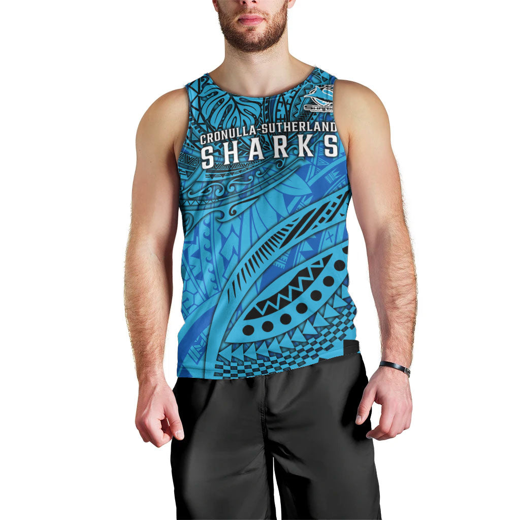 Personalised Cronulla-Sutherland Sharks Men Tank Top Polynesian Tribal Art Style With Hammerhead Mascot