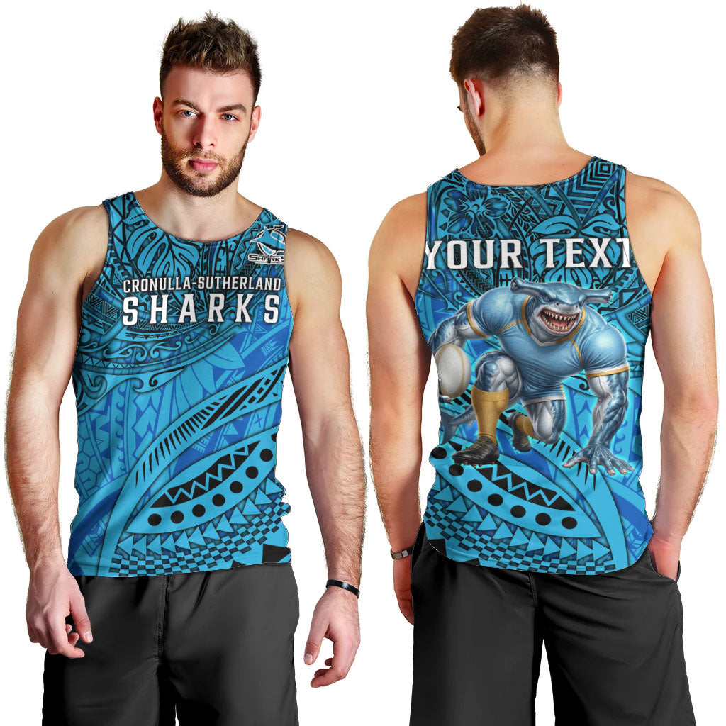 Personalised Cronulla-Sutherland Sharks Men Tank Top Polynesian Tribal Art Style With Hammerhead Mascot