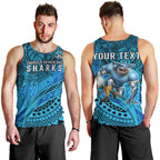 Personalised Cronulla-Sutherland Sharks Men Tank Top Polynesian Tribal Art Style With Hammerhead Mascot