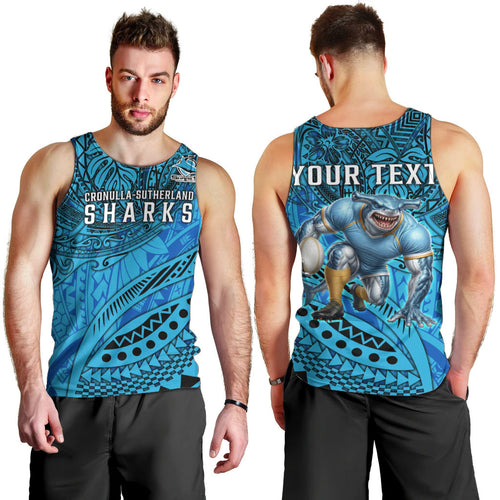 Personalised Cronulla-Sutherland Sharks Men Tank Top Polynesian Tribal Art Style With Hammerhead Mascot