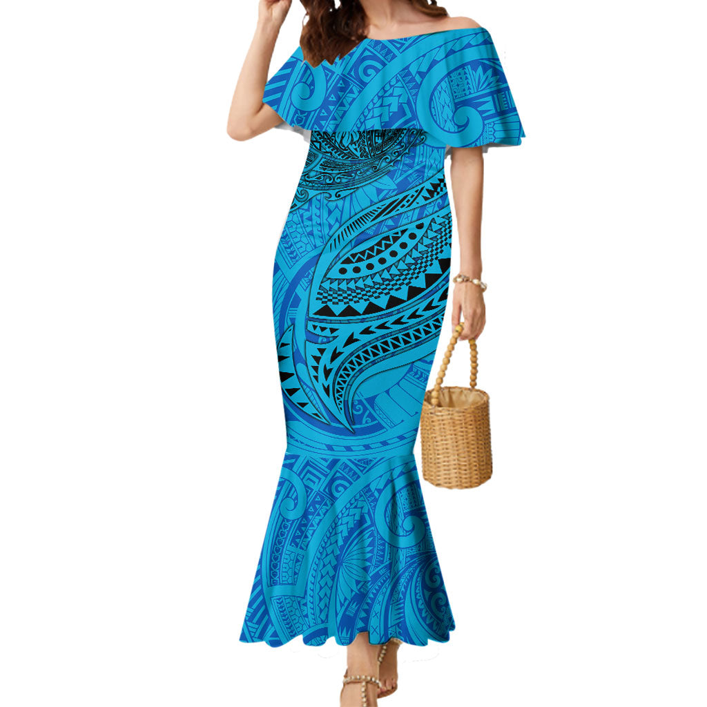 Personalised Cronulla-Sutherland Sharks Mermaid Dress Polynesian Tribal Art Style With Hammerhead Mascot
