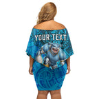 Personalised Cronulla-Sutherland Sharks Off Shoulder Short Dress Polynesian Tribal Art Style With Hammerhead Mascot