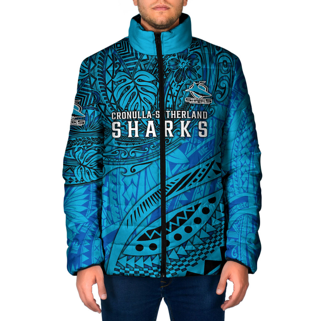 Personalised Cronulla-Sutherland Sharks Padded Jacket Polynesian Tribal Art Style With Hammerhead Mascot