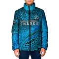 Personalised Cronulla-Sutherland Sharks Padded Jacket Polynesian Tribal Art Style With Hammerhead Mascot