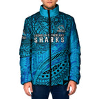 Personalised Cronulla-Sutherland Sharks Padded Jacket Polynesian Tribal Art Style With Hammerhead Mascot