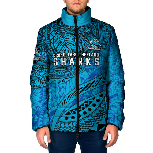 Personalised Cronulla-Sutherland Sharks Padded Jacket Polynesian Tribal Art Style With Hammerhead Mascot
