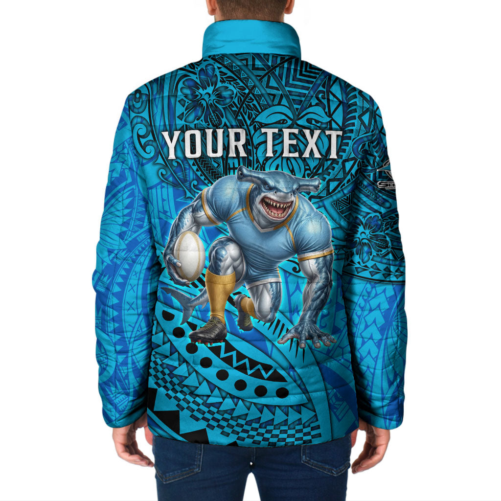 Personalised Cronulla-Sutherland Sharks Padded Jacket Polynesian Tribal Art Style With Hammerhead Mascot