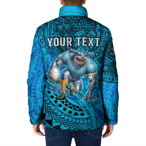 Personalised Cronulla-Sutherland Sharks Padded Jacket Polynesian Tribal Art Style With Hammerhead Mascot