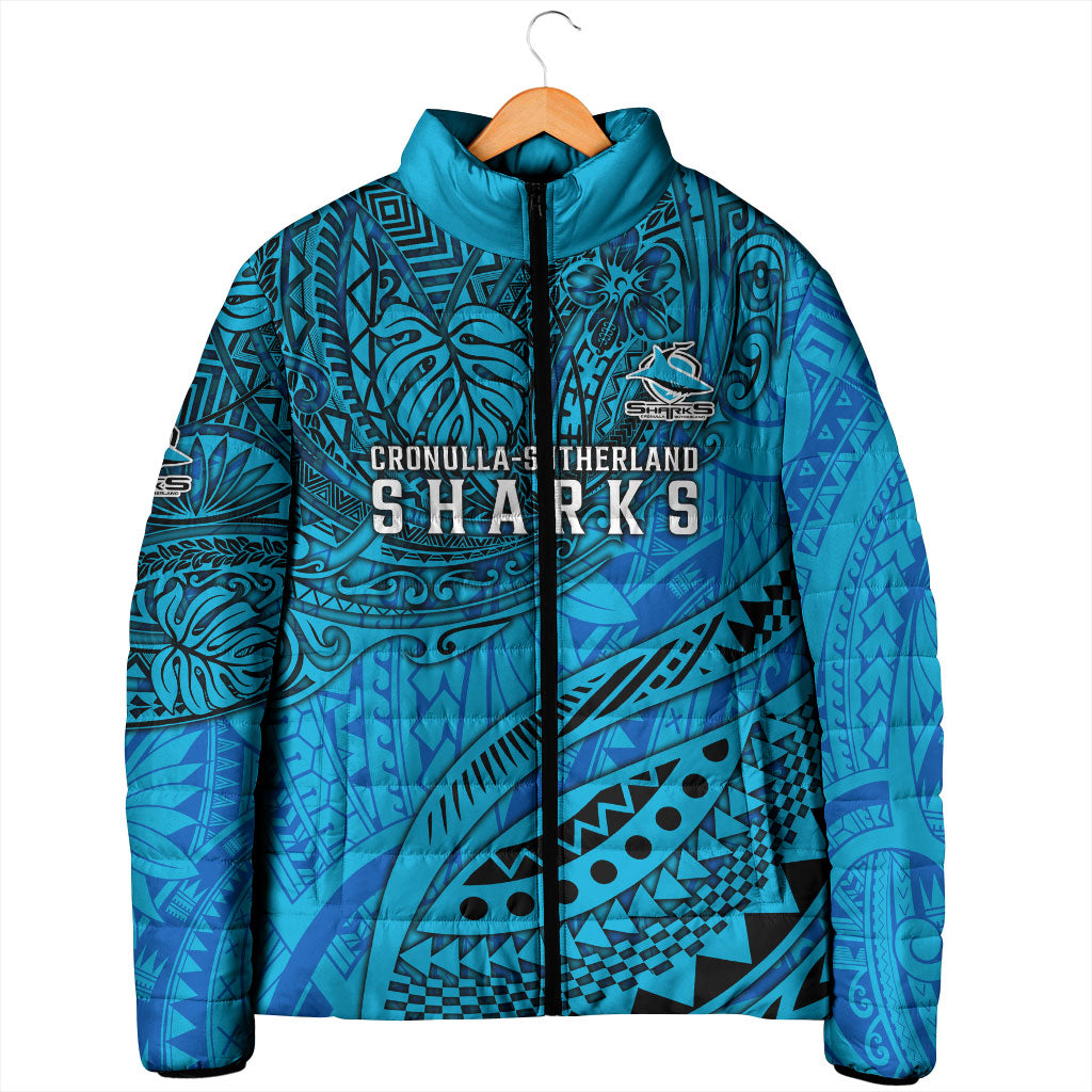 Personalised Cronulla-Sutherland Sharks Padded Jacket Polynesian Tribal Art Style With Hammerhead Mascot