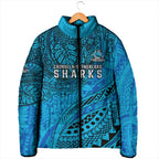 Personalised Cronulla-Sutherland Sharks Padded Jacket Polynesian Tribal Art Style With Hammerhead Mascot