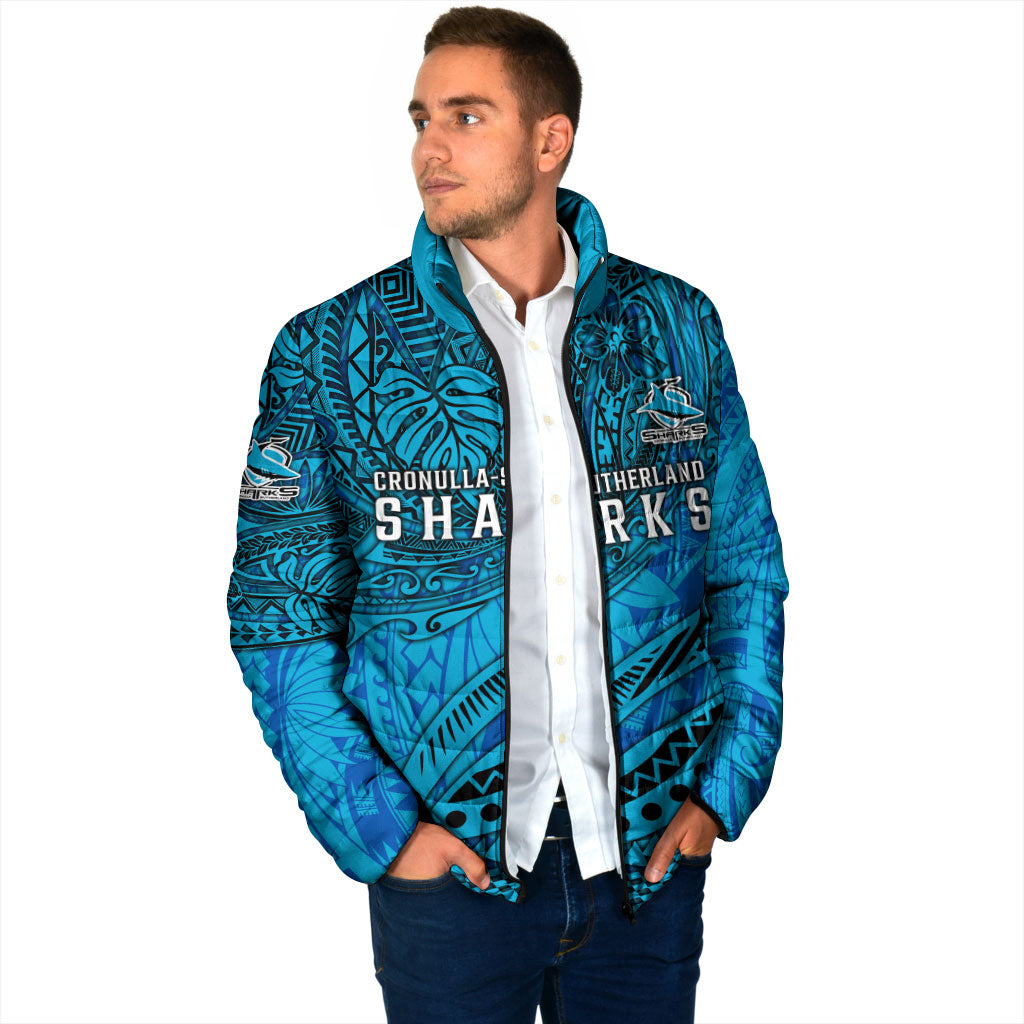 Personalised Cronulla-Sutherland Sharks Padded Jacket Polynesian Tribal Art Style With Hammerhead Mascot