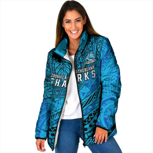 Personalised Cronulla-Sutherland Sharks Padded Jacket Polynesian Tribal Art Style With Hammerhead Mascot