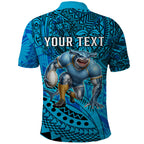 Personalised Cronulla-Sutherland Sharks Polo Shirt Polynesian Tribal Art Style With Hammerhead Mascot