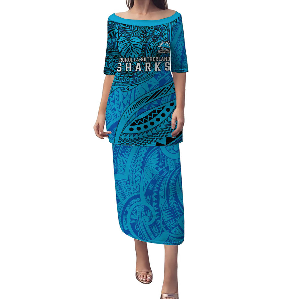 Personalised Cronulla-Sutherland Sharks Puletasi Polynesian Tribal Art Style With Hammerhead Mascot