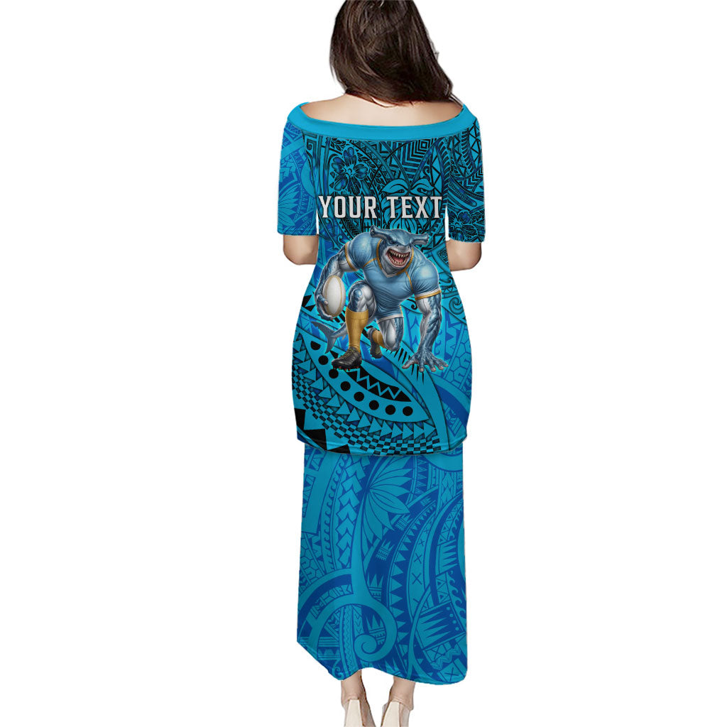 Personalised Cronulla-Sutherland Sharks Puletasi Polynesian Tribal Art Style With Hammerhead Mascot