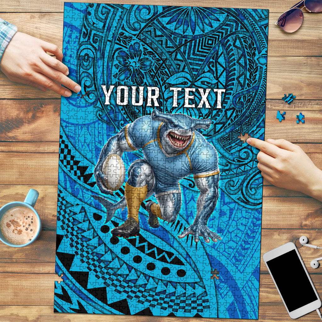Personalised Cronulla-Sutherland Sharks Puzzle Polynesian Tribal Art Style With Hammerhead Mascot