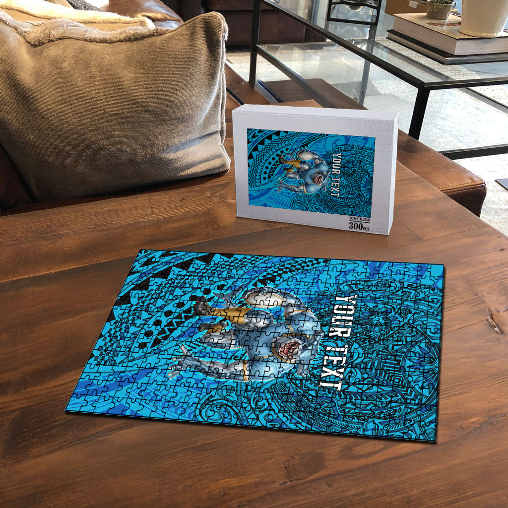 Personalised Cronulla-Sutherland Sharks Puzzle Polynesian Tribal Art Style With Hammerhead Mascot