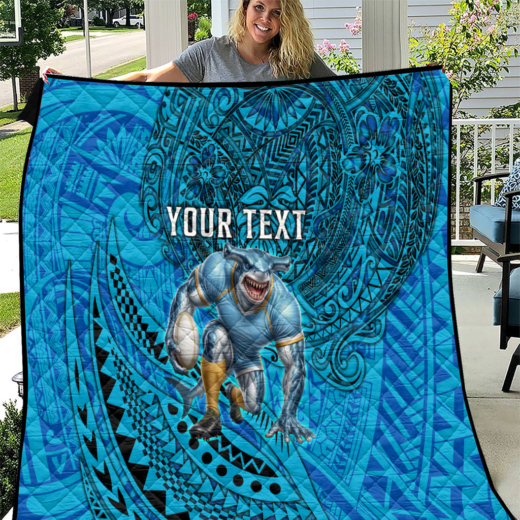 Personalised Cronulla-Sutherland Sharks Quilt Polynesian Tribal Art Style With Hammerhead Mascot