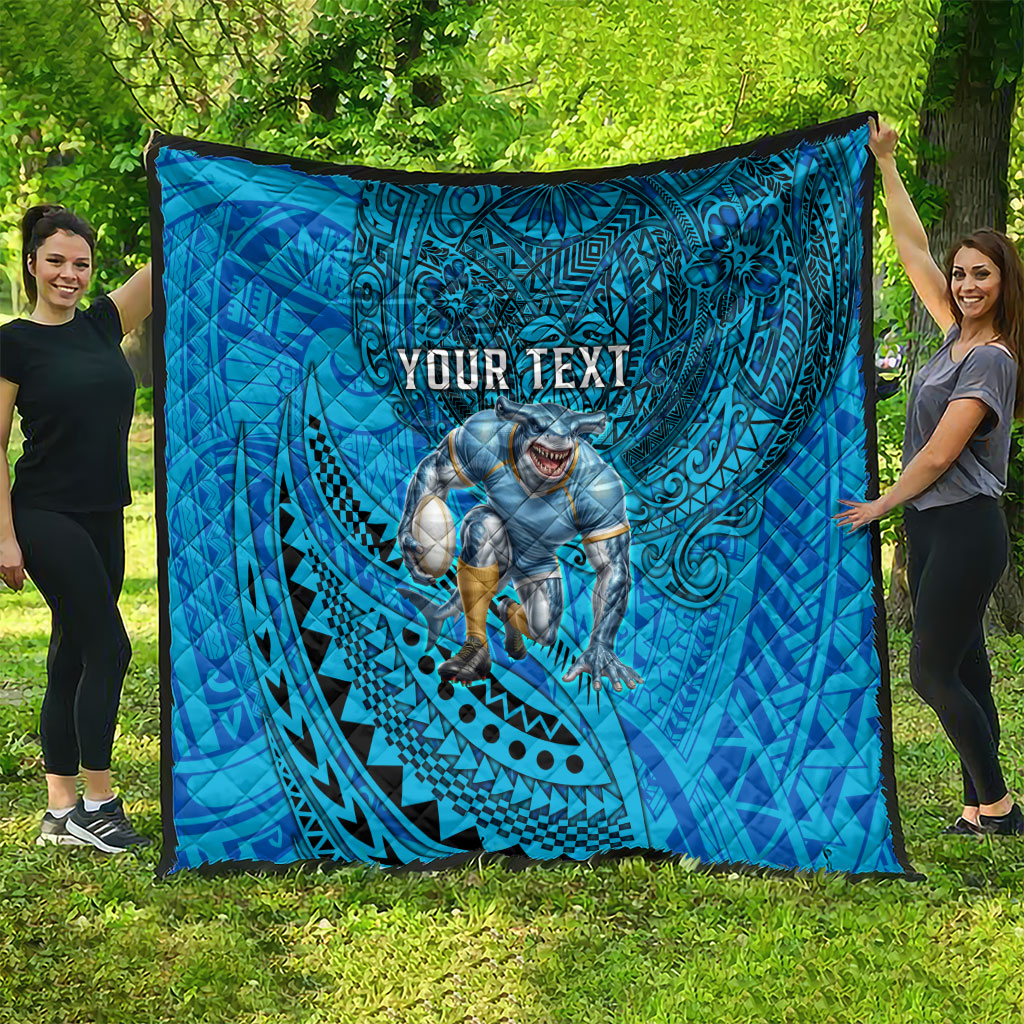 Personalised Cronulla-Sutherland Sharks Quilt Polynesian Tribal Art Style With Hammerhead Mascot