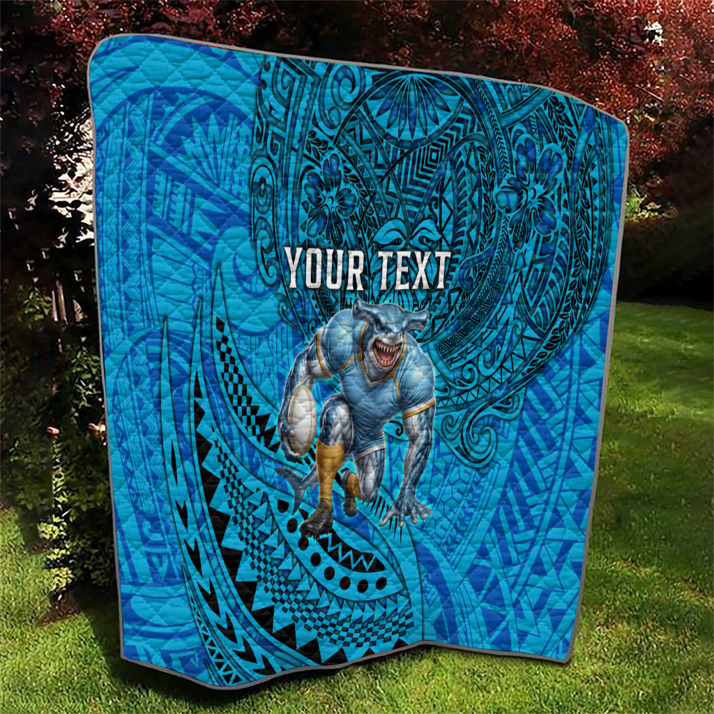 Personalised Cronulla-Sutherland Sharks Quilt Polynesian Tribal Art Style With Hammerhead Mascot