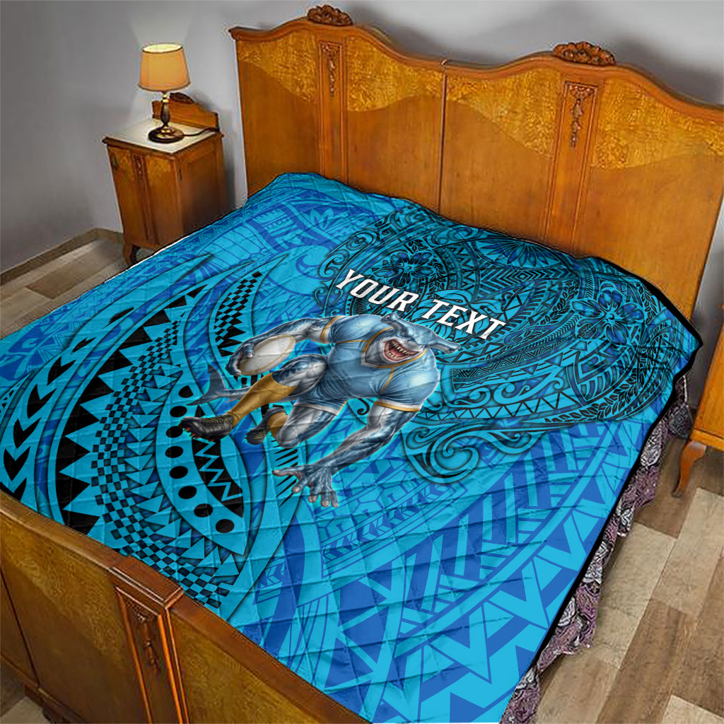 Personalised Cronulla-Sutherland Sharks Quilt Polynesian Tribal Art Style With Hammerhead Mascot