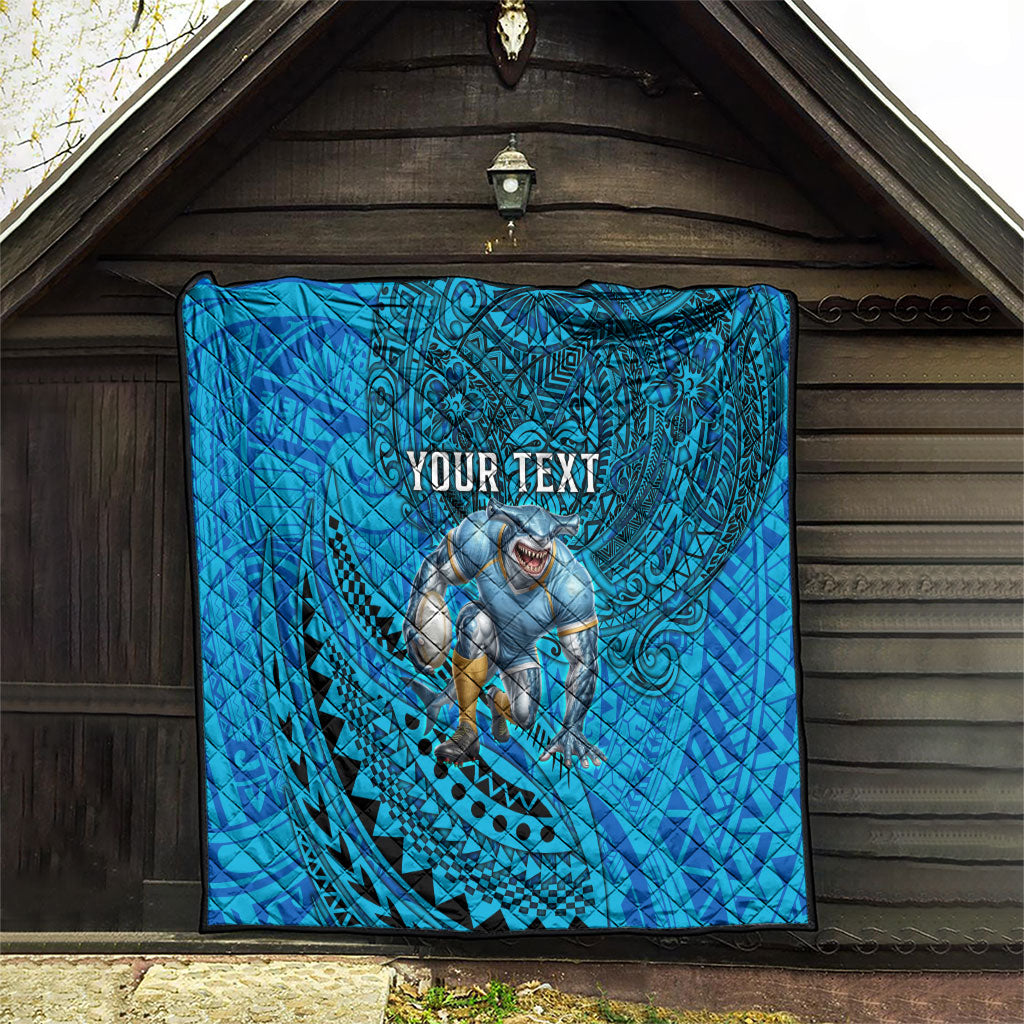 Personalised Cronulla-Sutherland Sharks Quilt Polynesian Tribal Art Style With Hammerhead Mascot