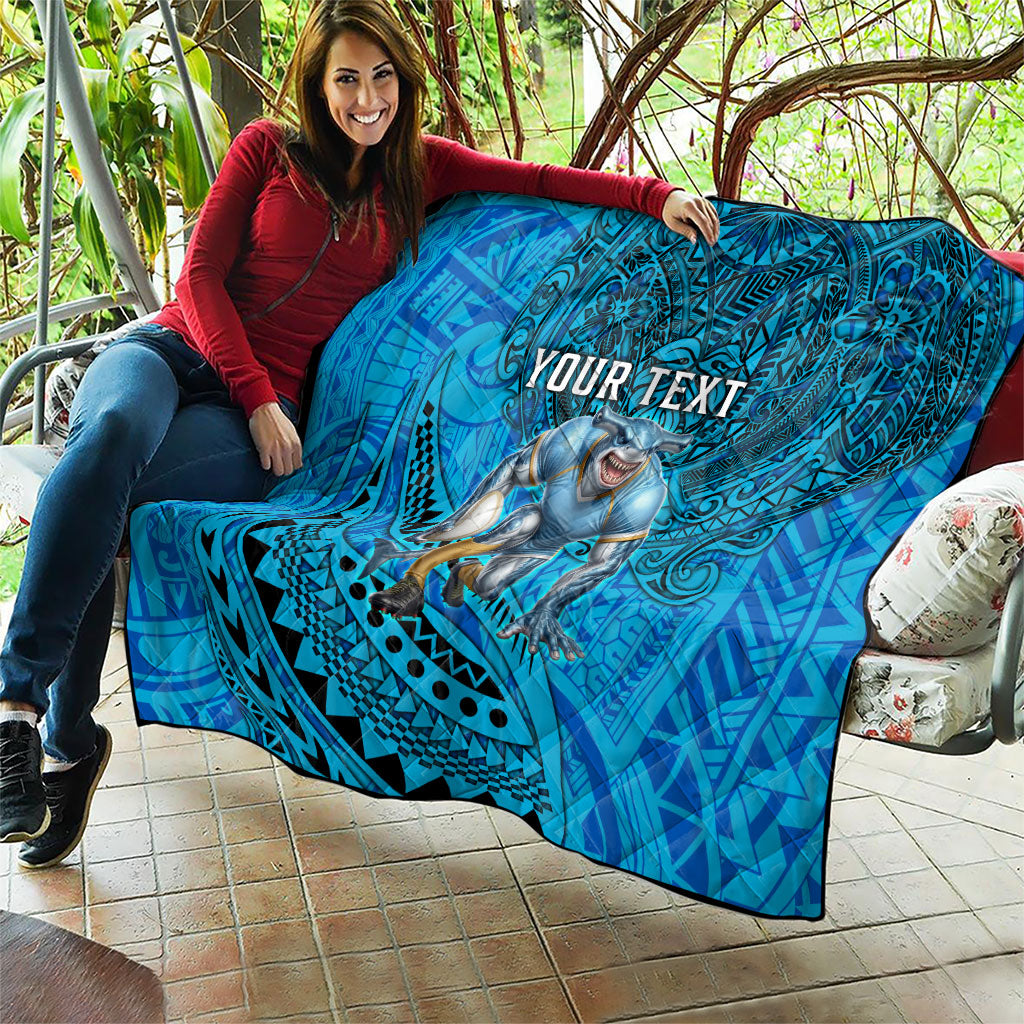 Personalised Cronulla-Sutherland Sharks Quilt Polynesian Tribal Art Style With Hammerhead Mascot