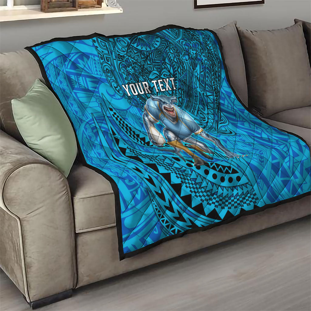Personalised Cronulla-Sutherland Sharks Quilt Polynesian Tribal Art Style With Hammerhead Mascot