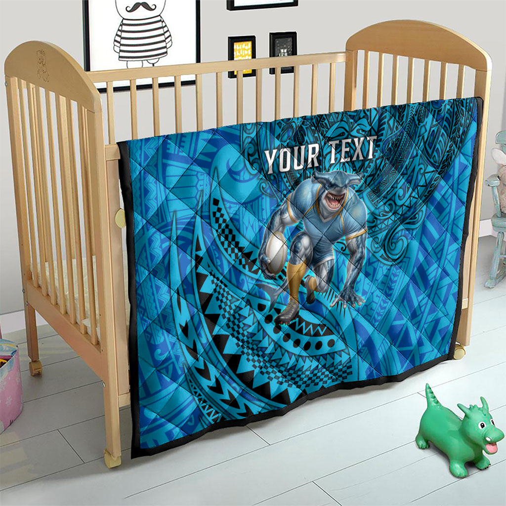 Personalised Cronulla-Sutherland Sharks Quilt Polynesian Tribal Art Style With Hammerhead Mascot