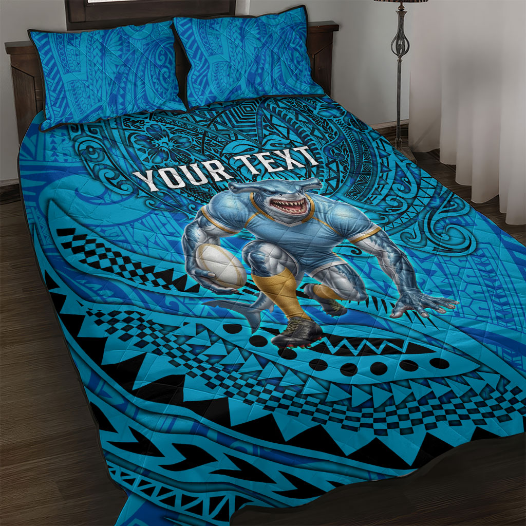 Personalised Cronulla-Sutherland Sharks Quilt Bed Set Polynesian Tribal Art Style With Hammerhead Mascot
