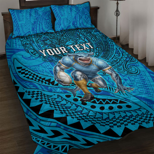 Personalised Cronulla-Sutherland Sharks Quilt Bed Set Polynesian Tribal Art Style With Hammerhead Mascot